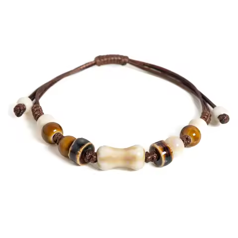 Vintage White Bone-Inspired Ceramic Bracelet Adjustable Handwoven Bohemian Jewelry Tribal Aesthetic 