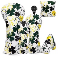 Exquisite Embroidered Clover Golf Wood Cover 1/3/UT Wood Cap Cover Club Protective Cover Pu
