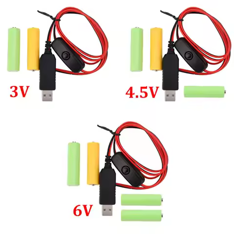Universal 3/4.5/6V AA LR6 Battery 3V AAA Battery Eliminator USB Power Supply Cable with Switch