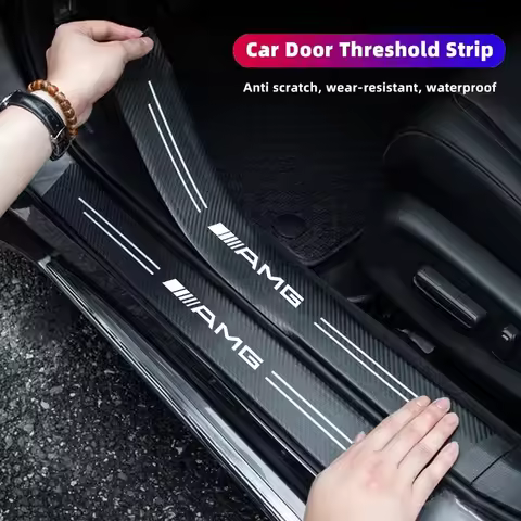 1/4/5Pcs Car Door Sill Scuff Plate Decor Carbon Fiber Stickers For Mercedes Benz AMG A B C W203 W204