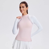 Cosleaf Women Golf Top Slim Fit Long Sleeve Breathable Lightweight Pullover in Bright White/Ocean