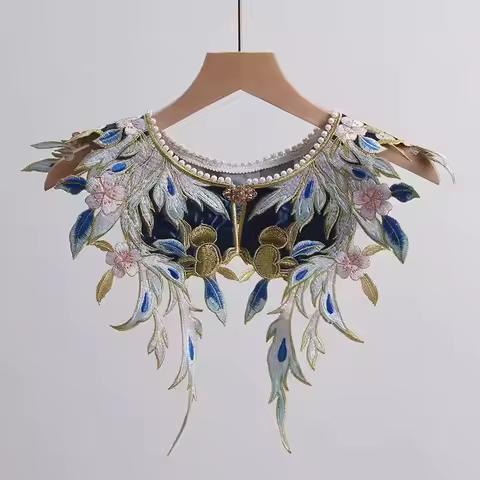 Women's Spring Summer Vintage Embroidery Pashmina Female Shawl Cloak Pearl Collar R657