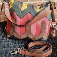 Tas Fossil maddox patchwork convertible hobo,double strap,keyfob,suede