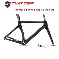 TWITTER THUNDER T10 Black No LOGO Version Carbon Fiber Road Frame Disc Brake/ C brake version 700C Through Axle 12*142mm Gravel Racing Bike Bicycle Frame 46-54cm Bicycle Accessories