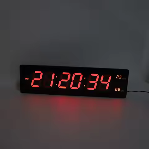 Digital Wall Clock LED Hourly Chime Silent Power Failure Memory 8 Alarms Temperature Display Red Big