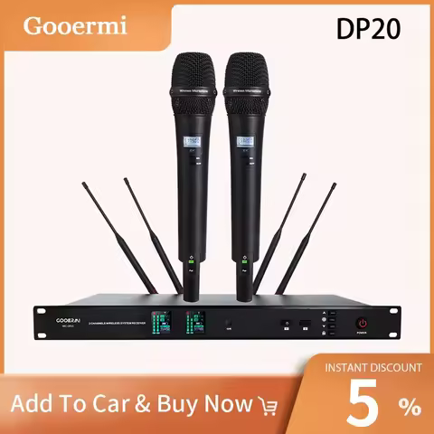Gooermi DP20 Series Professional UHF Wireless Microphone System 2 Channels True Diversity 600MHz-690