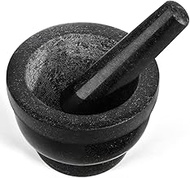 Flexzion Granite Mortar and Pestle Set - Solid Granite Stone Grinder Bowl Holder 5.5 Inch For Guacamole, Herbs, Spices, Garlic, Kitchen, Cooking, Medicine