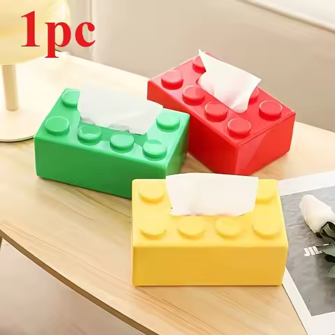 Creative LEGO-Style Tissue Box: Multi-Color Rectangular Design with Classic Brick Dots (Practical & 