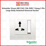 Schneider Vivace KB113LS 13A 250V 1 Gang 3-Pin Large Dolly Switched Universal Socket Big Wall Hardwa