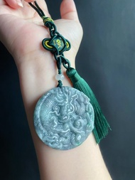 天然緬甸玉翡翠 烏雞帶綠龍牌 包掛 天然石 jadeite 禮物