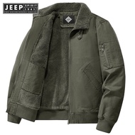 Jeep Spirit 1941แจ๊คเก๊ตอุ่นคอตตอนกำมะหยี่ของผู้ชายเสื้อฮูดดี้แขนยาวลำลองเสื้อโค้ทแฟชั่นหอกกันลมสำหร