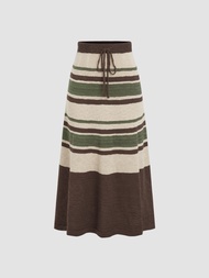 Cider Knit Middle Waist Contrasting Ruffle Midi Skirt