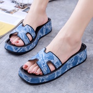 Thick-soled rubber sandals casual slip-on sandals for women height-increasing shoes hollow shoes PVC