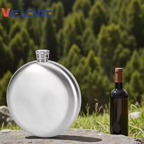 Round Whiskey Flask Portable Stainless Steel Wine Flask, Flagon Camping Flask Drinkware Accessories