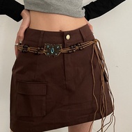 Thắt lưng nữ phong cách dân tộc màu xanh boho Mediterranean có đính cườm cho váy Thiết kế độc đáo Cả