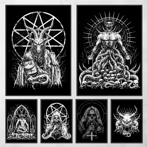 1PC Gothic Style Satanic Poster Self-adhesive Art Waterproof Paper Sticker Coffee House Bar Room Wal