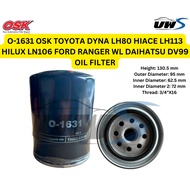 O-1631 OSK TOYOTA DYNA LH80 HIACE LH113 HILUX LN106 FORD RANGER WL DAIHATSU DV99 OIL FILTER