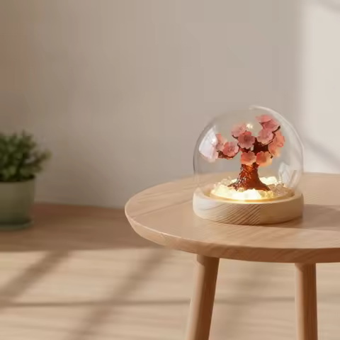 Night Light with Dome Cover Artisanal Glowing Miniature Landscape Tabletop Ornament Ambient Lamp Sta