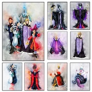 Disney Evil Watercolor Poster Prints Kids Bedroom Evil Queen Ursula Cruella for Maleficent Canvas Pa