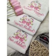 Crown Flower Towel Baby Sulam Nama Cotton Sulamilicious Tuala mandi newborn budak taska tadika Serap Air Birthday Gift