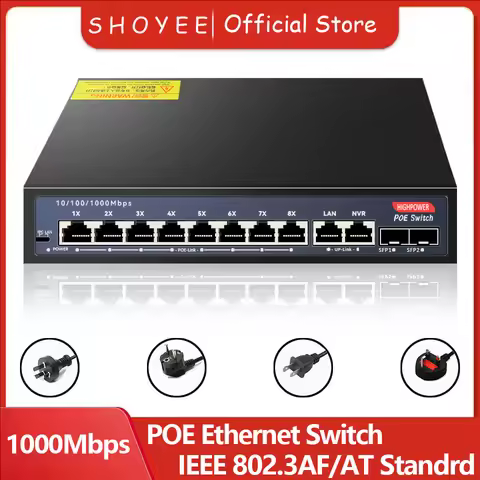 12-Port Gigabit POE RJ45 Ethernet Switch 52V SFP with for 802.3af/at Uplink Unmanaged Plug and Play,