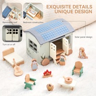 Wooden Camper Van Dollhouse Set – Montessori Pretend Play Caravan Toy with Furniture