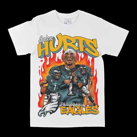 Jalen Hurts Football Player Men Cotton TShirt Streetwear Vintage Philadelphia Eagles White