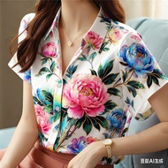 Women's Shirt for women Clothing Flower colors Shirt Tops Flower Printing Shirt Short-sleeve Hawaiia