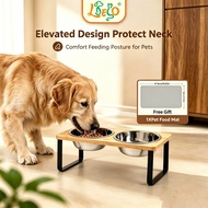 LDECO Elevated Double Bowl Pet Feeder with Stainless Steel Bowls And Placemat for Cats & Dogs