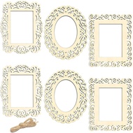 6pcs Wooden Photo Frame Handicraft DIY Wooden Unfinished Hollow Rope Photo Frame HZCW