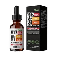 Liquid Vitamin B Complex B12 5000mcg B6 3400mcg B1 2400mcg Niacin Folate Raspberry Flavor Vegan 60ml