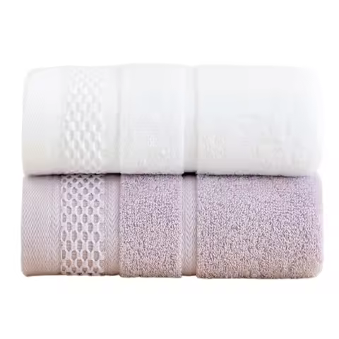 2pcs Luxury White Lilac Bath Towels Set 100% Cotton Highly Absorbent Thickened Towels for Bathroom 3