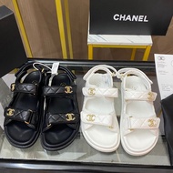CHANNEL (C.C) New 2023 Women's Flat Bottom Beach Sandals Stock Outdoor Original Korean Edition Student Children's Velcro Sandals (High Quality)