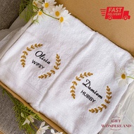 HUBBY/WIFEY Couple Towel Set Custom towel Personalised Embroidery name Wedding towel gift | Tuala sulam | Hadiah kahwin