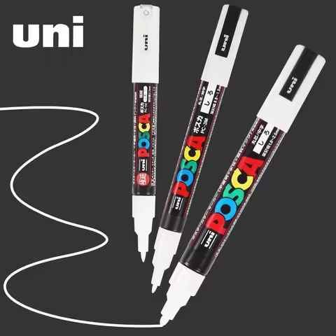 Uni Posca White Markers,Acrylic Waterproof permanente Paint Pen PC-1M 3M 5M POP Poster Advertising A