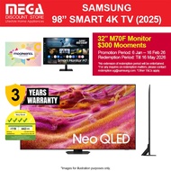 SAMSUNG QA98QN90FAKXXS 98" NEO QLED 4K QN90F SMART TV | Free TV Mount + 32" M70F Monitor + $300 Moom