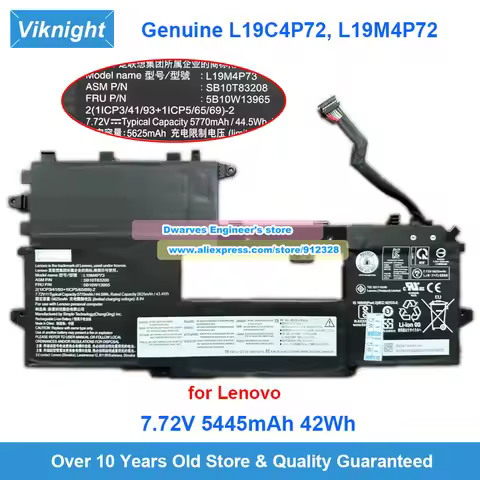 Genuine L19M4P72 Battery 7.72V 5445mAh 42Wh for Lenovo ThinkPad X1 Titanium Yoga Gen 1 Laptop Batter