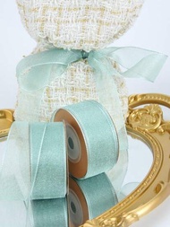1捲藍綠色透明紗帶,適用於情人節、婚禮、花束、禮品包裝、節日、派對、蛋糕裝飾、diy手工藝