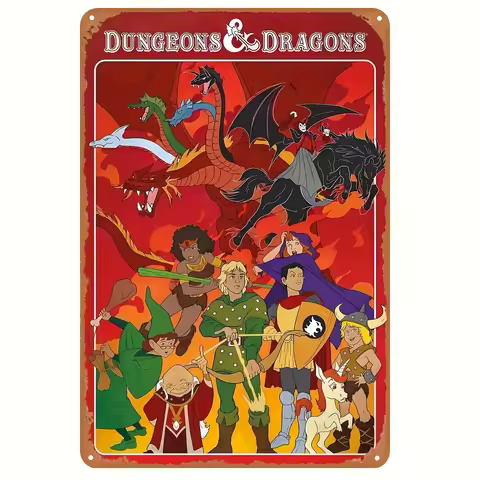 Dungeons,Dragons Classic Metal Sign - Vintage Retro Wall Art with Epic Dragon Battle Scene, Waterpro