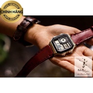 Casio AE1200 Watch Strap, SEIKO5 - Real Cow LEATHER - Rm 1982 Red Dollar - Genuine R A LEATHER.