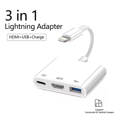 3 in 1 Lightning to HDMI Adapter, USB 3.0 Port & USB-C Charging Port Compatible for MacBook Pro iPad