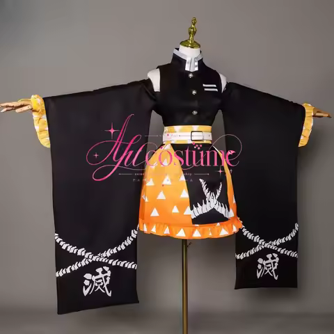 Kamado Tanjiro Agatsuma Zenitsu Cosplay Costume Off Shoulder Haori Style Character Clothing