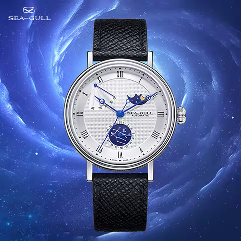 Seagull 12 Constellation Watch Zodiac Sign Men's Watch Moon Phase Automatic Mechanical Wristwatch Vi