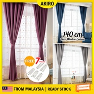 AKIRO CLEAR STOCK Malaysia 1 &amp; 2 Panel 140cm Door Window Curtain Blackout Home Living FREE 7pcs Curtain Hook Sun Block 140cm Length 270cm Height