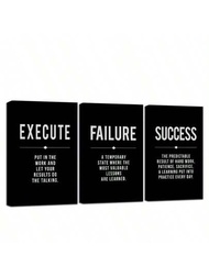 3片無框裝飾畫布牆藝術成功報表,黑色大型積極激勵海報,失敗定義,啟發印刷品,適用於辦公室