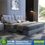 Wonzom Light Luxury Modern Minimalist Genuine Leather Bed Master Bedroom High-end Elegant Upholstere