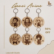 GANTUNGAN Anime Keychain Kimetsu no Yaiba Custom WoodenDemon Slayer Plywood Engraving Keychain/ 5x5 