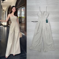 Swan Studio S24 Size L จั้มสูทขายาวสายเดี่ยวผ้าลายทางเยื่อไม้ไผ่สีครีม อกมีเสริมฟองน้ำ