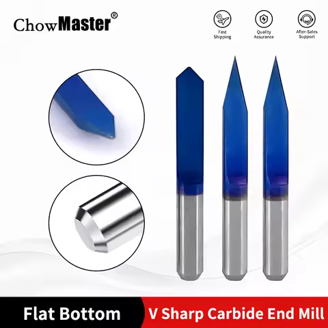 10PCS Flat Bottom Carbide Router Bits 10 15 20 30 45 60 90 Degrees 3.175 Shank Tungsten Steen Millin