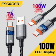 ESSAGER  7A 100W A-C/ 5A 100W C-C digital display Fast charging data cable Grey